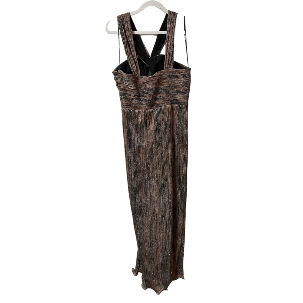 Saylor Halter Sleeveless Midi Dress with Leg Slit Brown Metallic Size Large - Picture 5 of 10